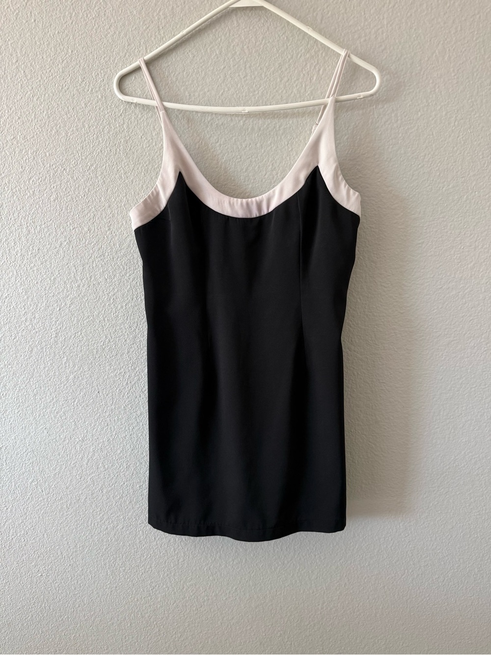 Sleek Two-Tone Spaghetti Strap dress with white trim